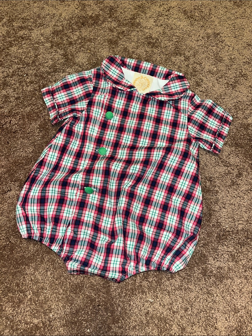 The Beaufort Bonnet Company Pink, Teal & Navy Plaid Short-Sleeve Bubble